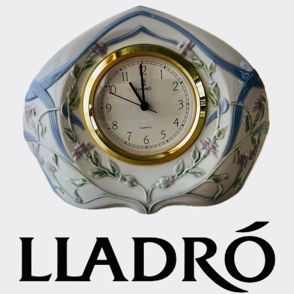 🕐Large Working Segovia Clock #5655 by Lladro—Floral Porcelain Gold Accents VTG